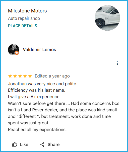 Review of Milestone Motors By Valdemir Lemos