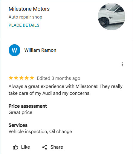 Review of Milestone Motors By William Ramon