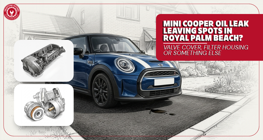 MINI Cooper Oil Leak Leaving Spots in Royal Palm Beach Valve Cover, Filter Housing or Something Else